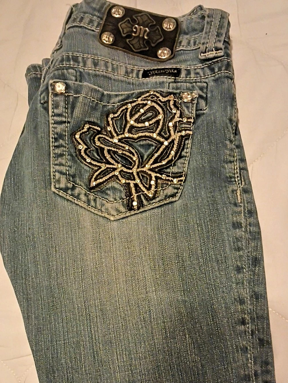 Miss Me Risque Embellished Skinny Jeans Waist 27